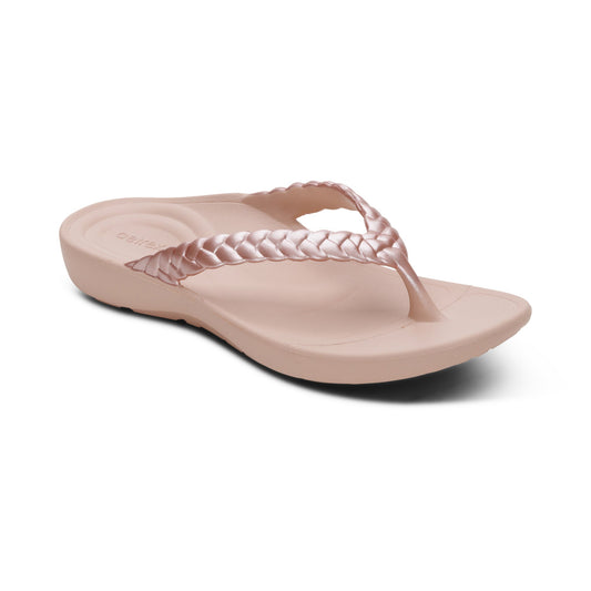 Aetrex Vicki Braided Thong Sandal - Light Pink Gloss