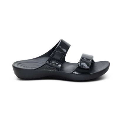 Aetrex Kaia Two Band Slide - Black Gloss