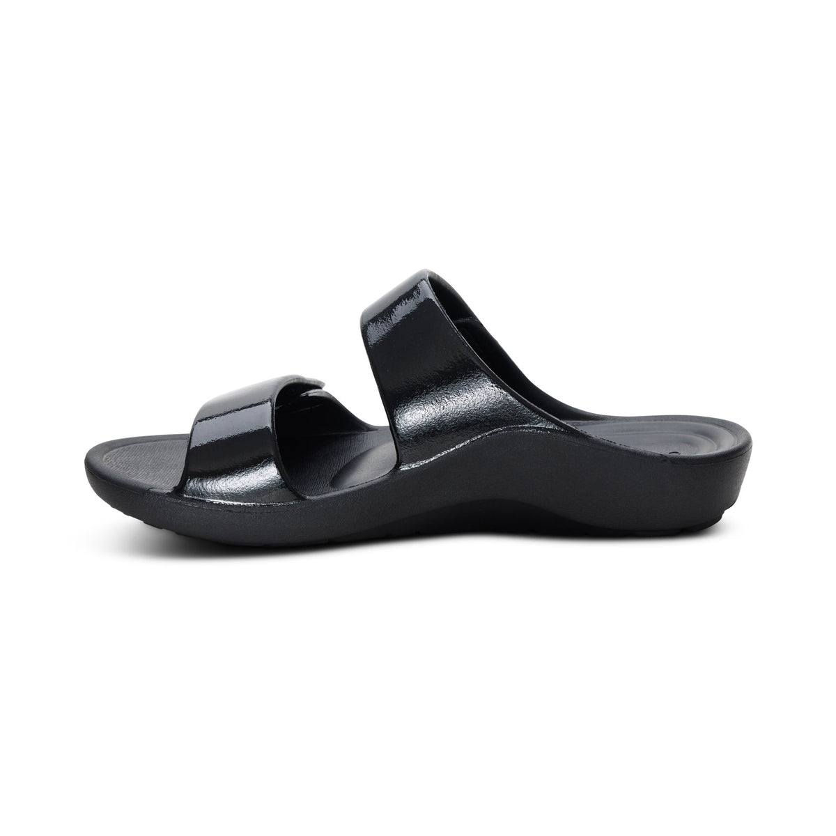 Aetrex Kaia Two Band Slide - Black Gloss