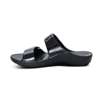 Aetrex Kaia Two Band Slide - Black Gloss