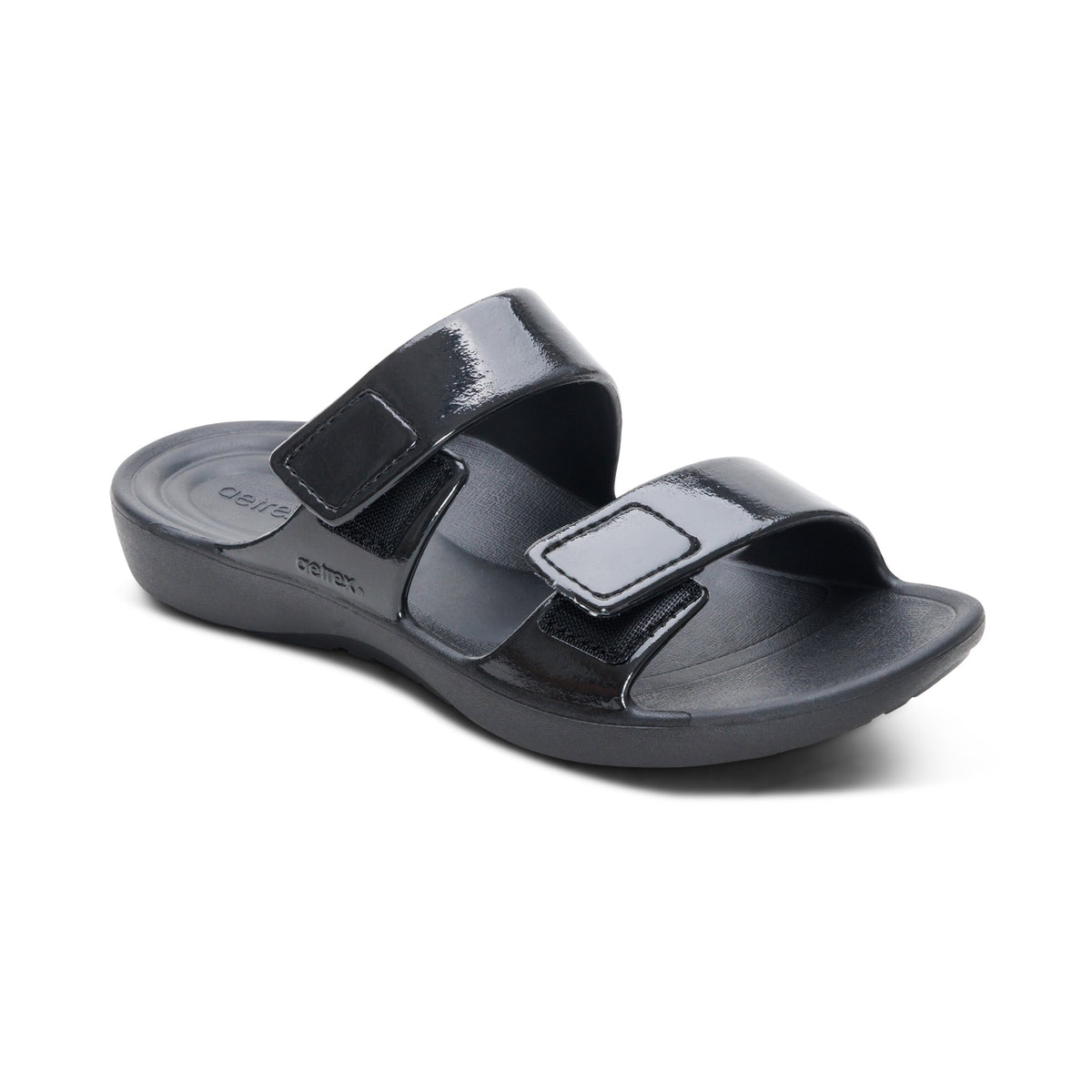 Aetrex Kaia Two Band Slide - Black Gloss