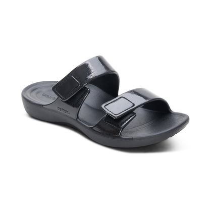 Aetrex Kaia Two Band Slide - Black Gloss