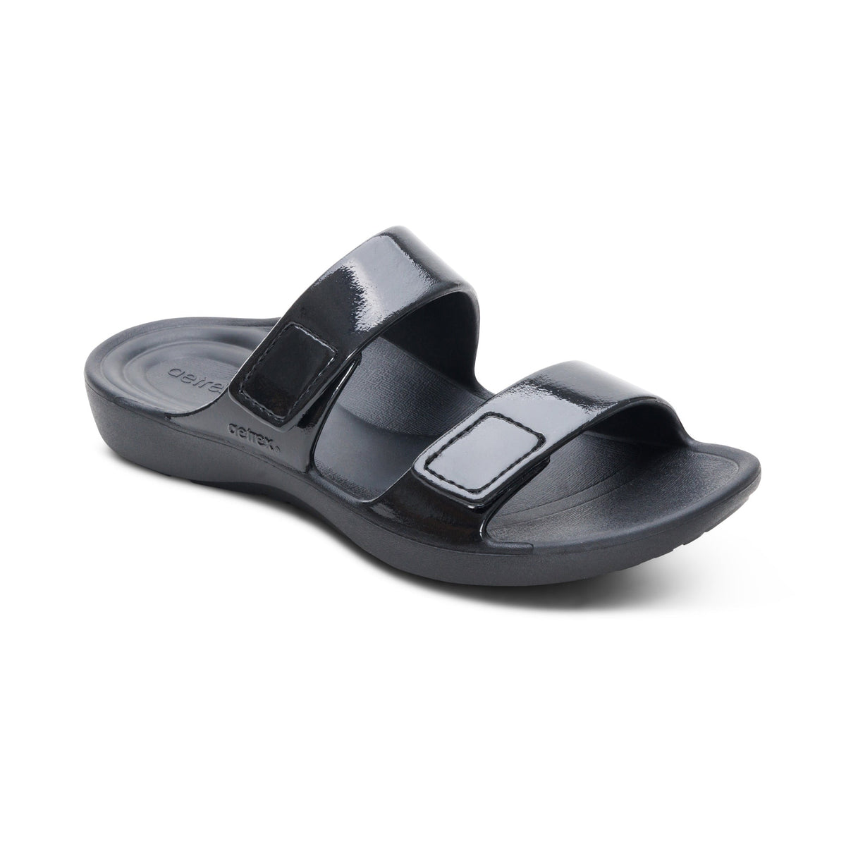 Aetrex Kaia Two Band Slide - Black Gloss