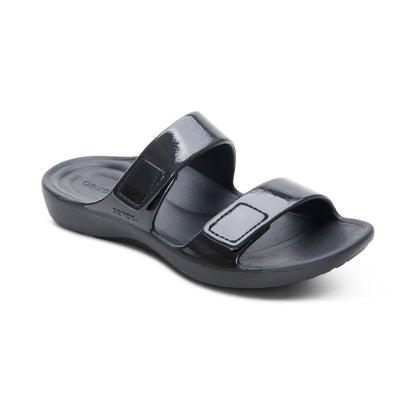 Aetrex Kaia Two Band Slide - Black Gloss