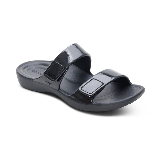Aetrex Kaia Two Band Slide - Black Gloss