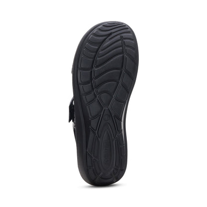 Aetrex Kaia Two Band Slide - Black Gloss