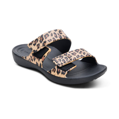 Aetrex Kaia Two Band Slide - Leopard