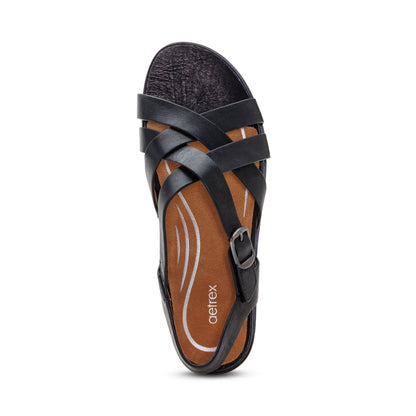 Aetrex Carmen Cross Band Adjustable Sandal - Black