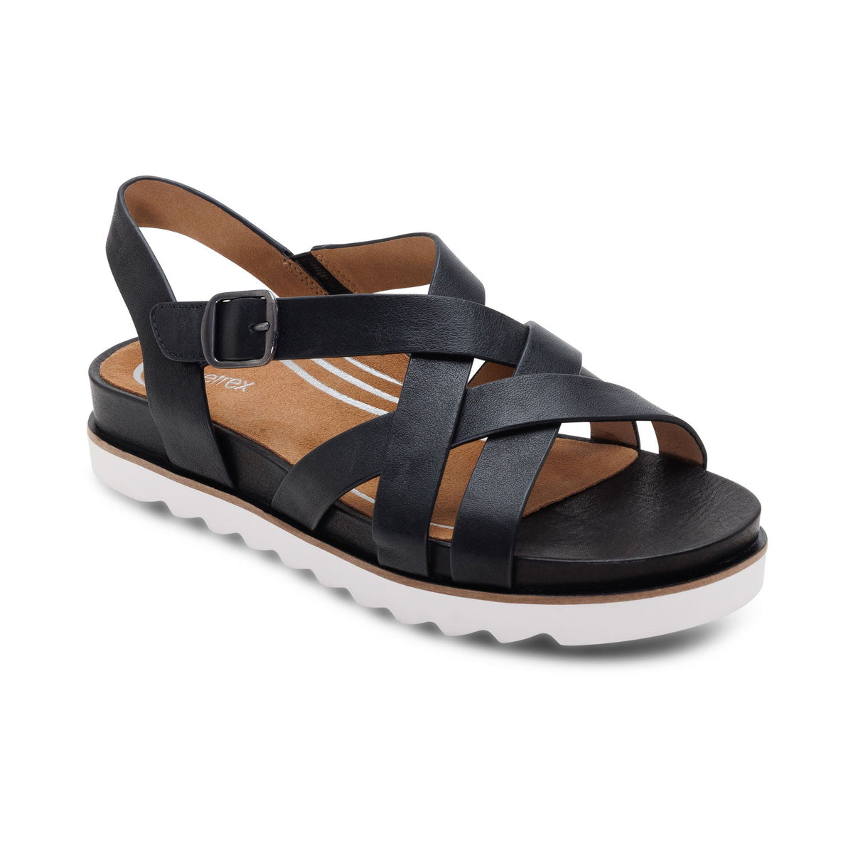 Aetrex Carmen Cross Band Adjustable Sandal - Black