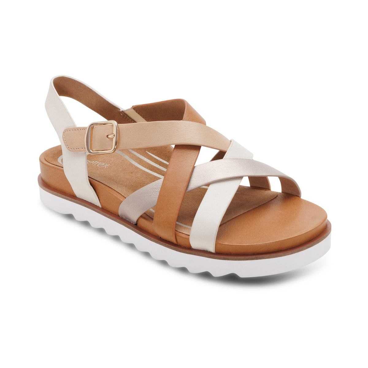 Aetrex Carmen Cross Band Adjustable Sandal - Champagne Multi