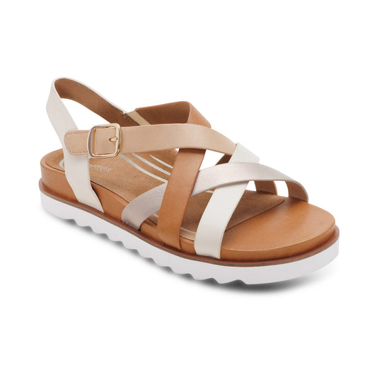Aetrex Carmen Cross Band Adjustable Sandal - Champagne Multi