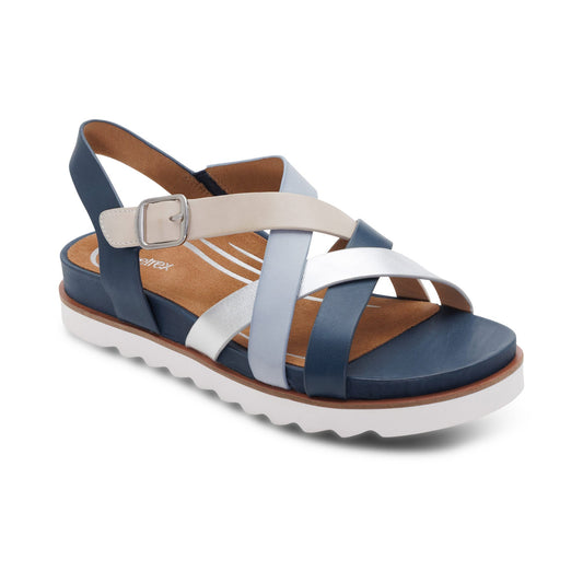 Aetrex Carmen Cross Band Adjustable Sandal - Navy Multi