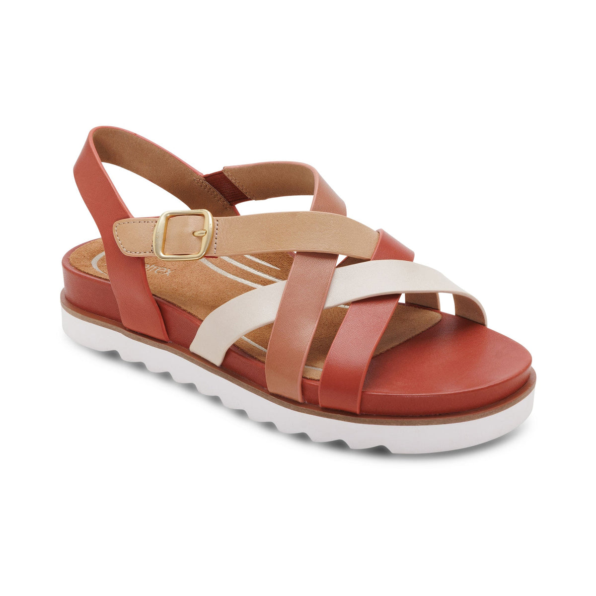 Aetrex Carmen Cross Band Adjustable Sandal - Terracotta Multi