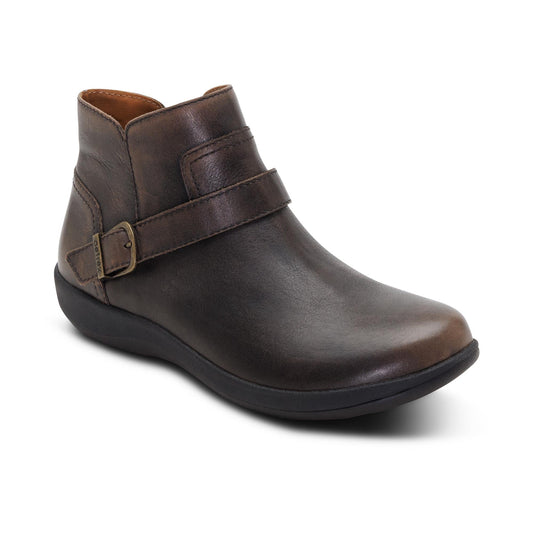 Aetrex Leah Buckle Bootie - Earth