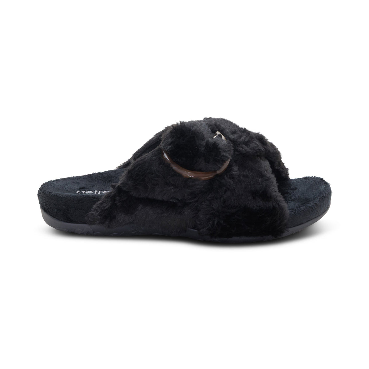 Aetrex Macy Open-Toe Slipper - Black