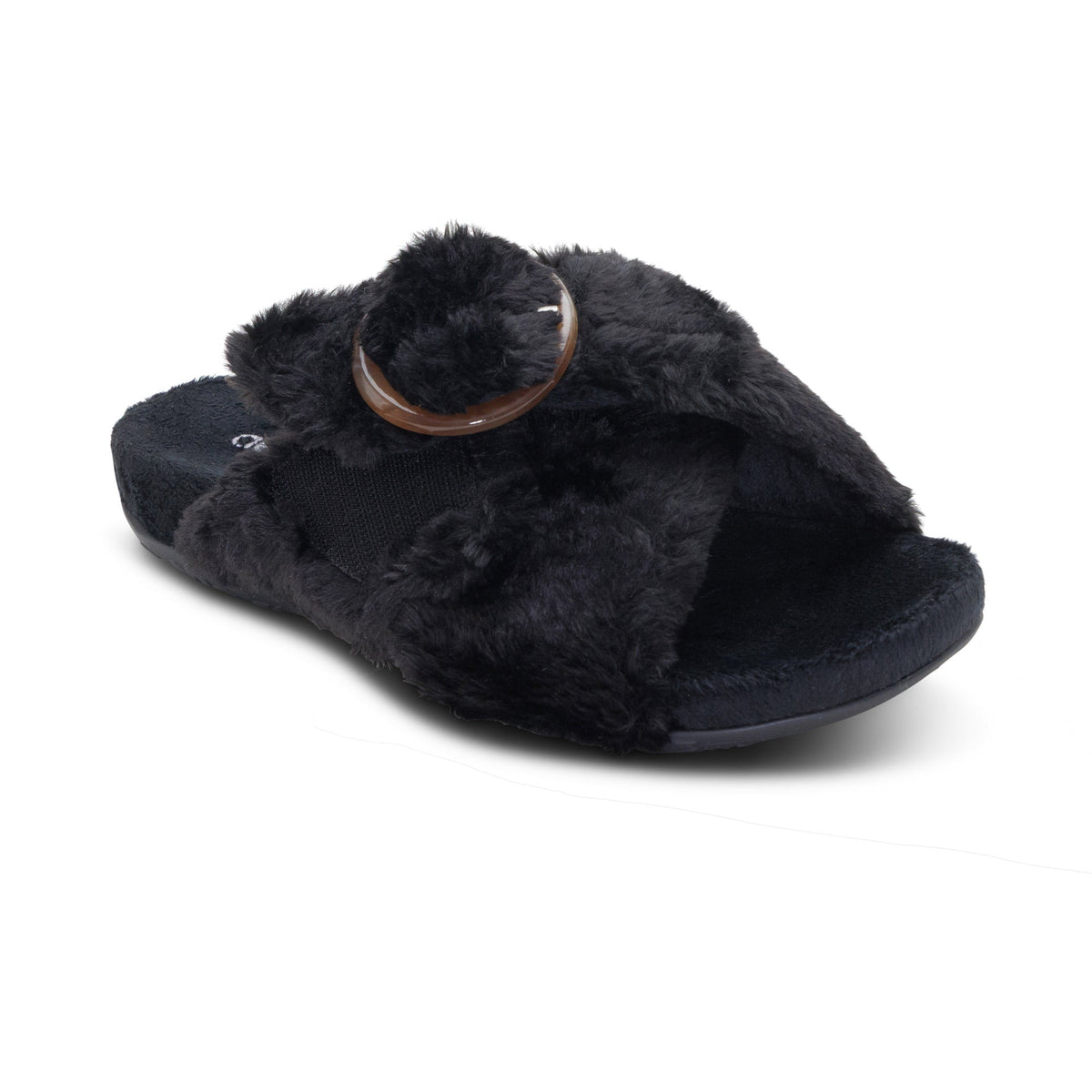 Aetrex Macy Open-Toe Slipper - Black