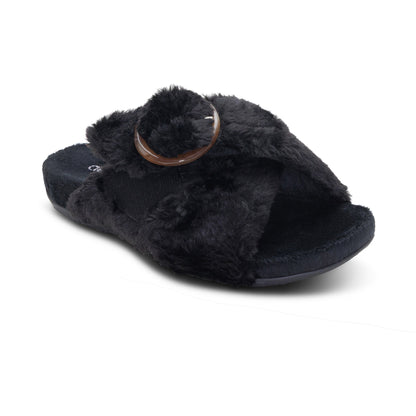 Aetrex Macy Open-Toe Slipper - Black