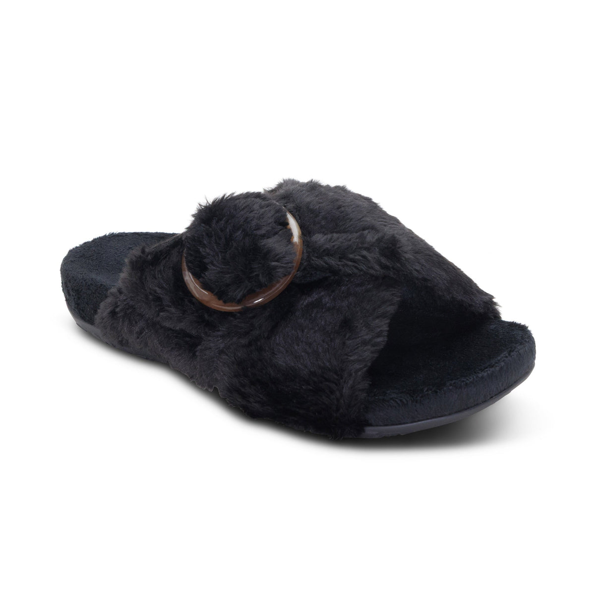 Aetrex Macy Open-Toe Slipper - Black