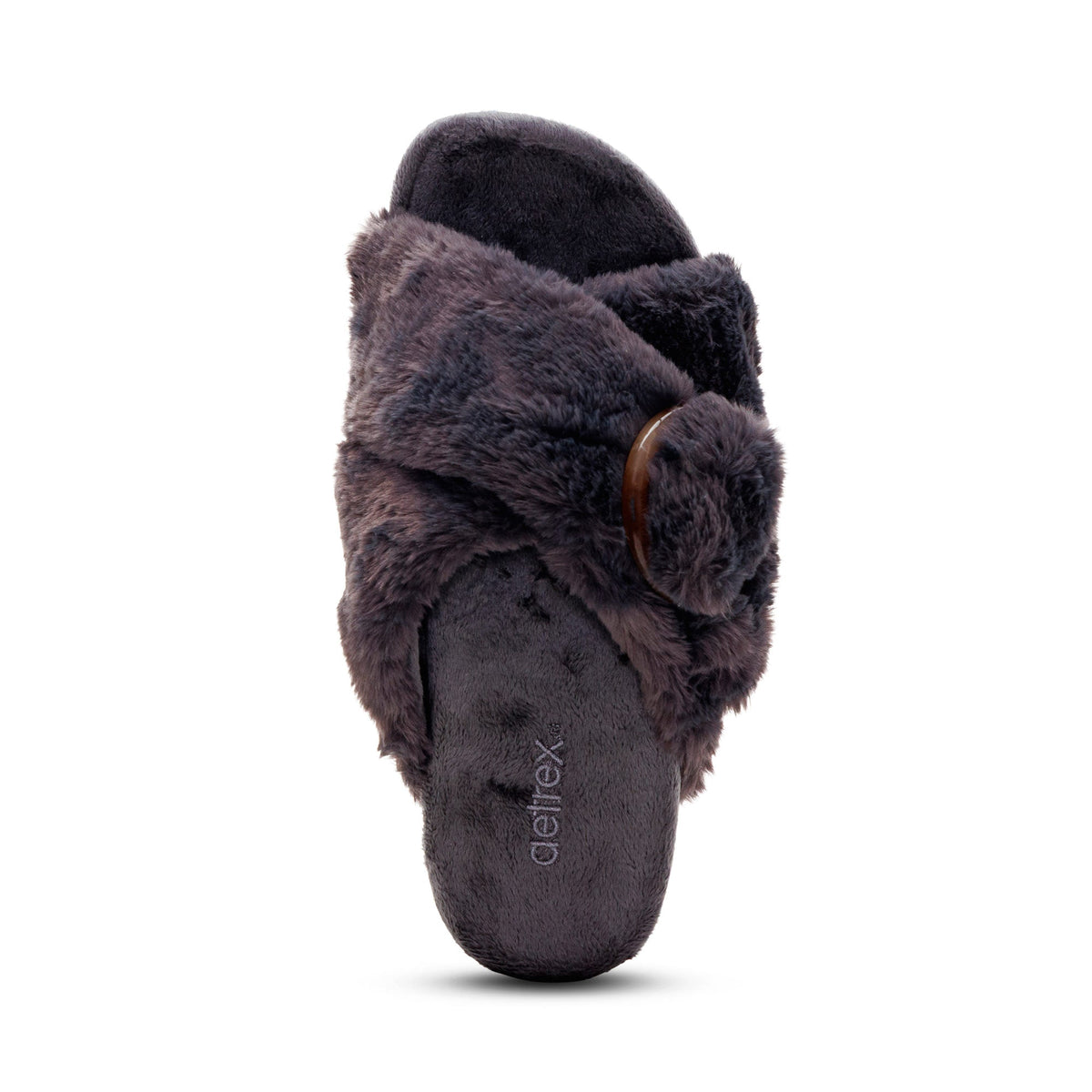 Aetrex Macy Open-Toe Slipper - Charcoal