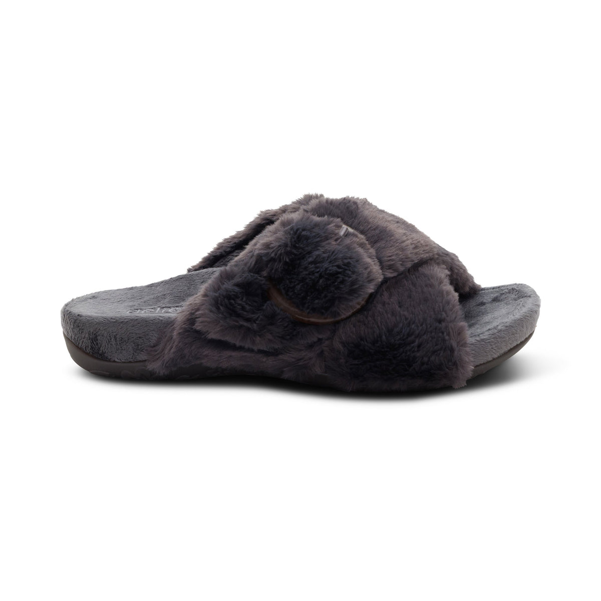 Aetrex Macy Open-Toe Slipper - Charcoal