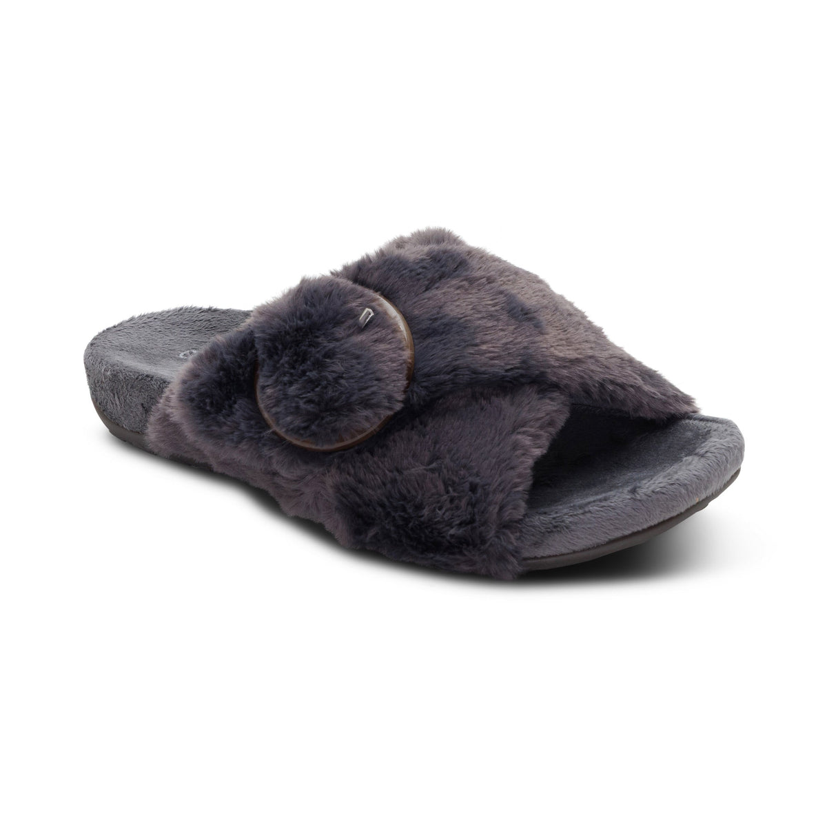 Aetrex Macy Open-Toe Slipper - Charcoal