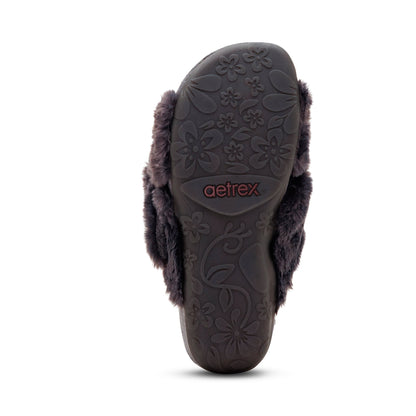 Aetrex Macy Open-Toe Slipper - Charcoal