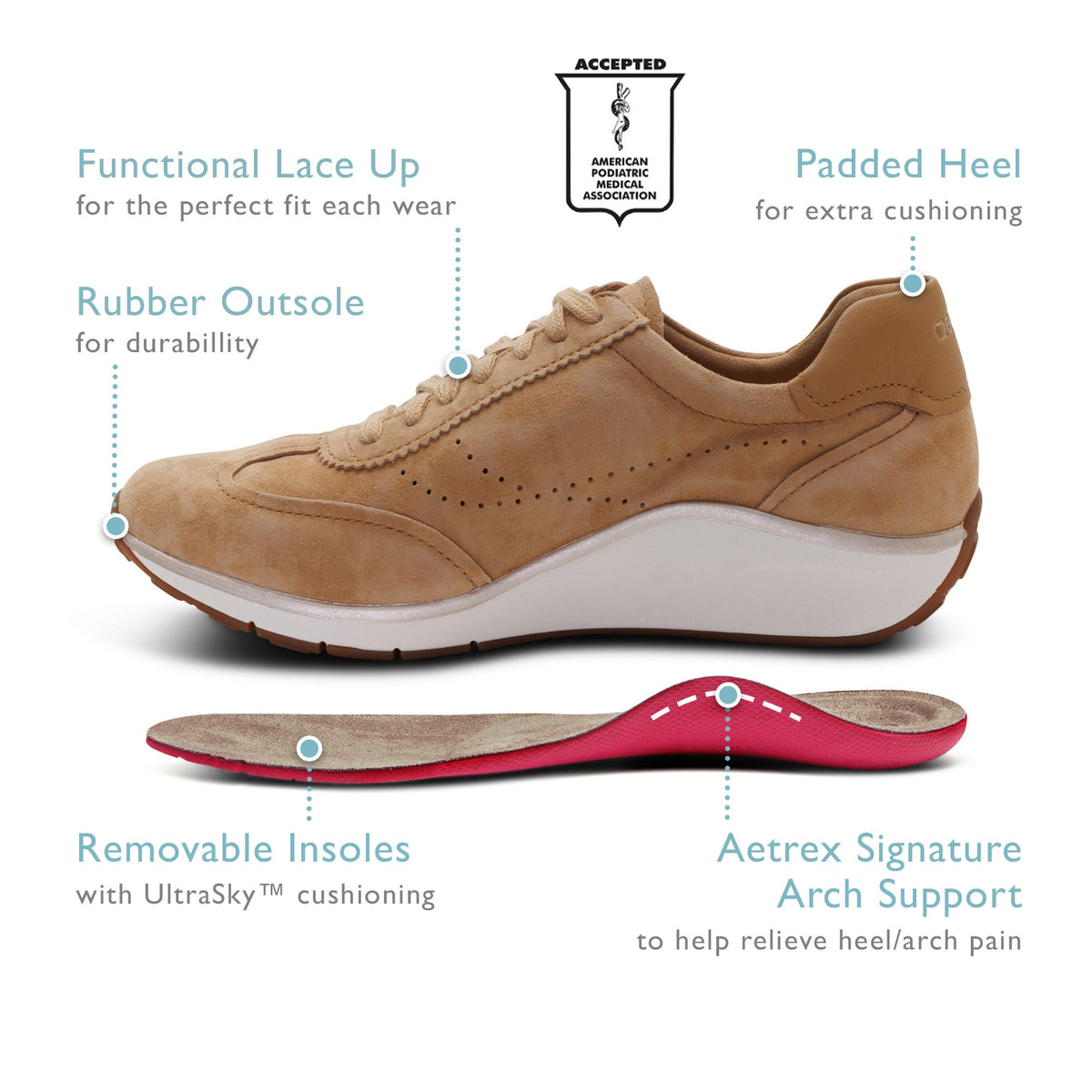 Aetrex Athena Arch Support Sneaker - Tan